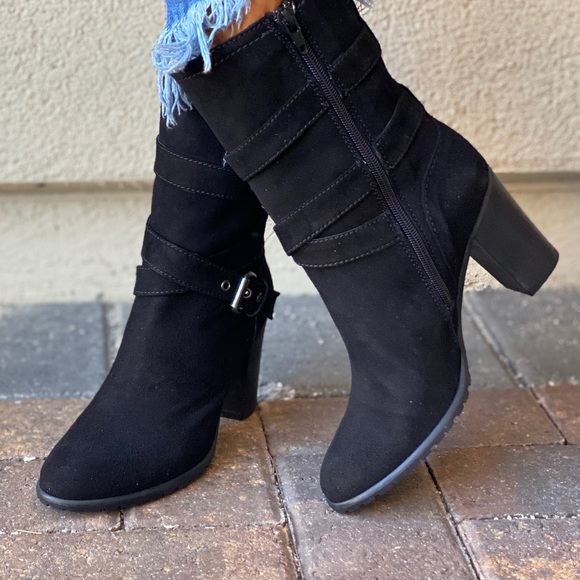 Genuine Suede Engineer Block Heeled Combat Boots - Picture 10 of 16